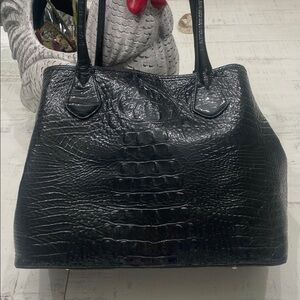 Brahmin Black Croc-Embossed Tote